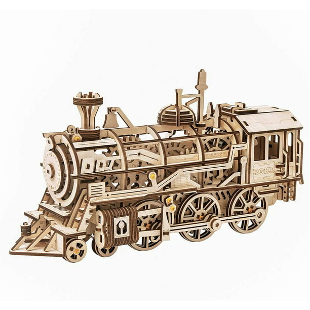 ROBOTIME DIY Wooden Train Model Kit Valentine Present Gift for Husband Boyfriend